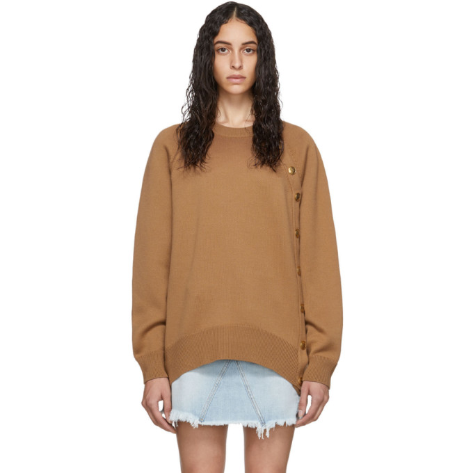 GIVENCHY GIVENCHY BROWN WOOL OVERSIZED BUTTON CREWNECK