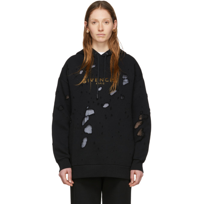 GIVENCHY GIVENCHY SSENSE EXCLUSIVE BLACK DESTROYED HOODIE