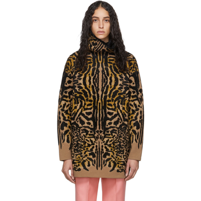 GIVENCHY GIVENCHY BLACK AND ORANGE WOOL OVERSIZED LEOPARD TURTLENECK