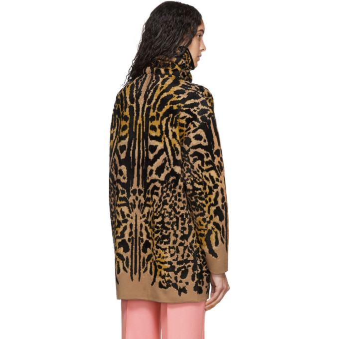 GIVENCHY GIVENCHY BLACK AND ORANGE WOOL OVERSIZED LEOPARD TURTLENECK