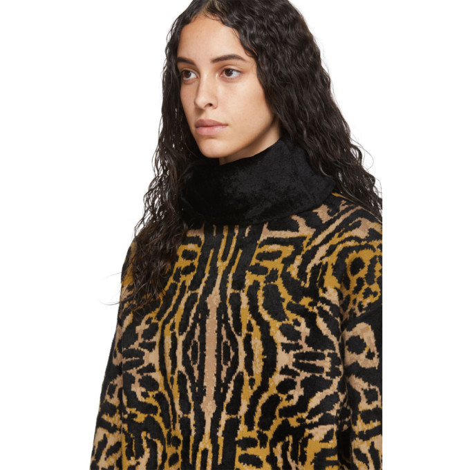 GIVENCHY GIVENCHY BLACK AND ORANGE WOOL OVERSIZED LEOPARD TURTLENECK