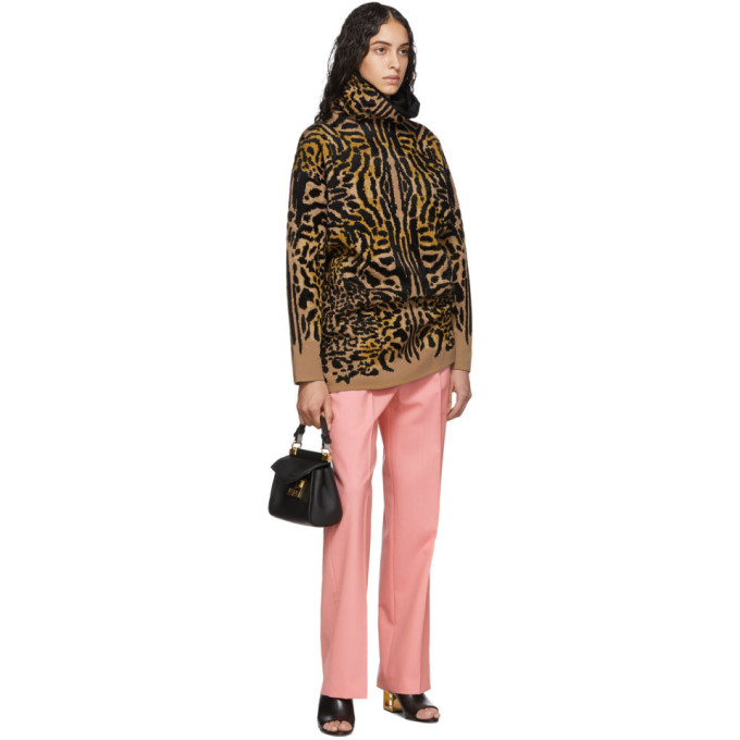 GIVENCHY GIVENCHY BLACK AND ORANGE WOOL OVERSIZED LEOPARD TURTLENECK