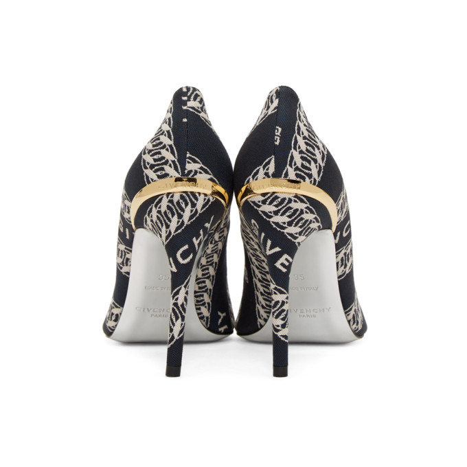 GIVENCHY GIVENCHY NAVY AND WHITE CHAIN M HEELS