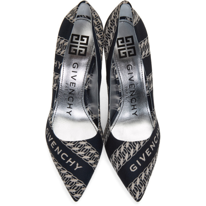 GIVENCHY GIVENCHY NAVY AND WHITE CHAIN M HEELS