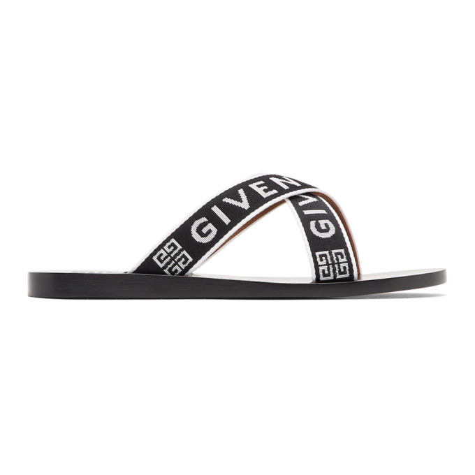 GIVENCHY BLACK LOGO CROSS SANDALS