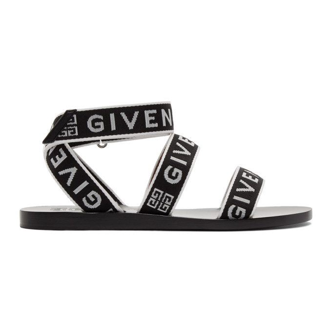 GIVENCHY BLACK & WHITE LOGO STRAP SANDALS