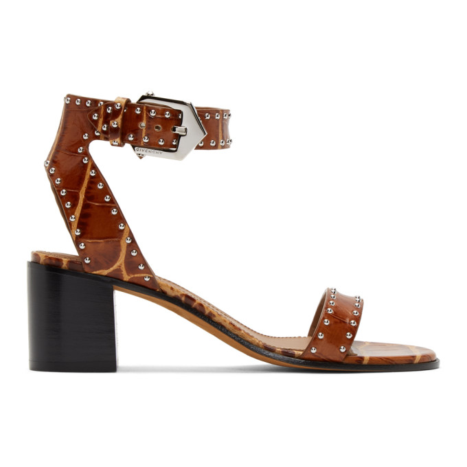 GIVENCHY GIVENCHY BROWN CROC STUDDED ELEGANT SANDALS