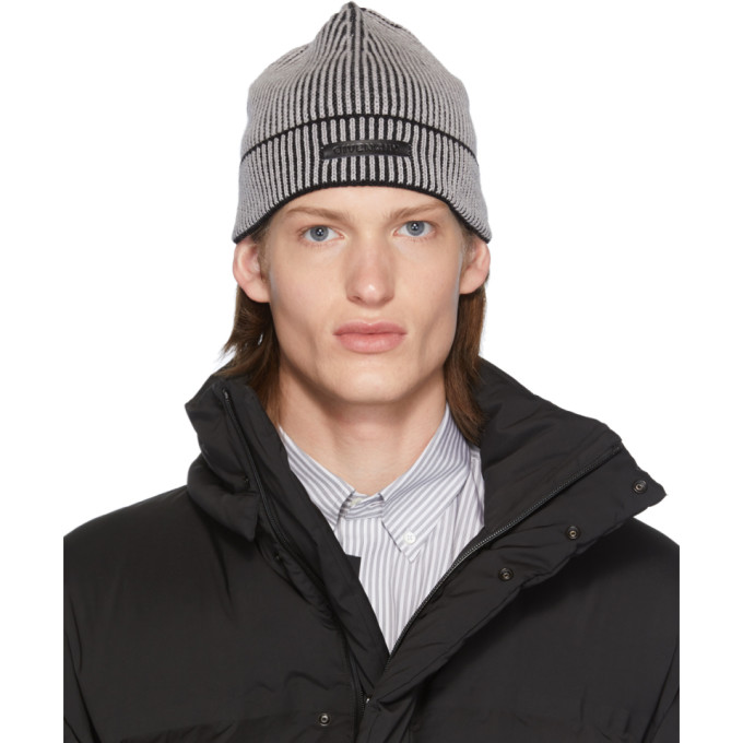 Givenchy Grey And Black Logo Patch Beanie In 001 Black