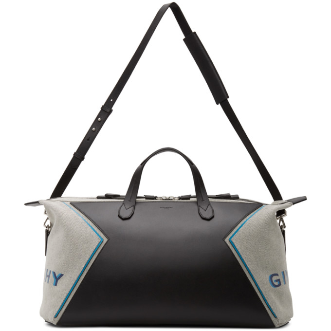 Givenchy Black And Blue Canvas Duffle Bag In 449-black/t