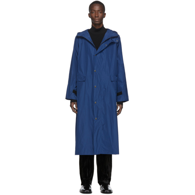 KASSL EDITIONS KASSL EDITIONS BLUE TAFFETA LONG HOODED COAT