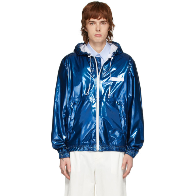 GIVENCHY GIVENCHY BLUE VARNISHED WINDBREAKER JACKET