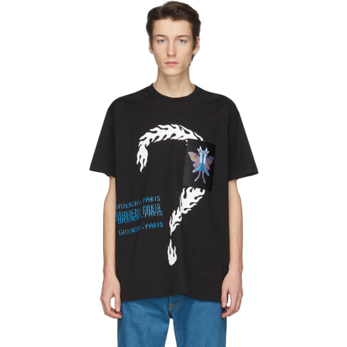 GIVENCHY GIVENCHY BLACK BURNING QUESTION OVERSIZE T-SHIRT