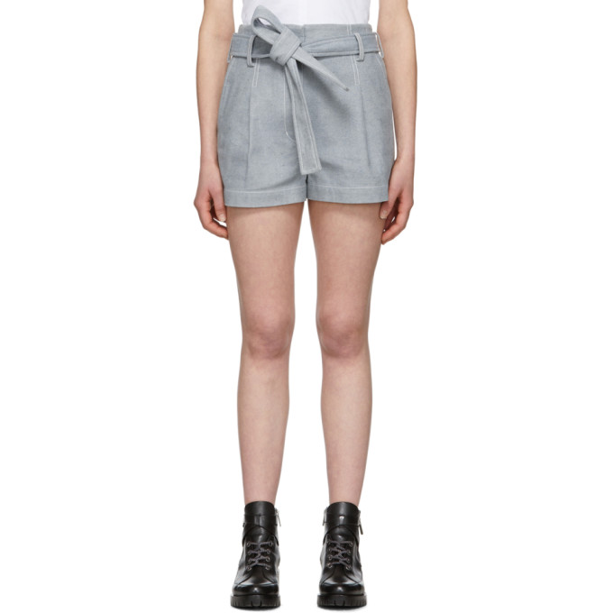 31 Phillip Lim Blue Denim Belted High Waist Shorts