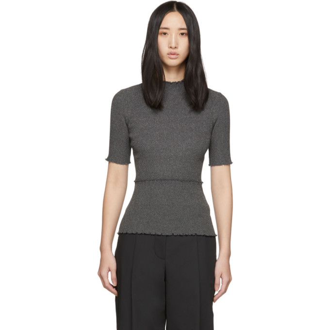 31 Phillip Lim Gunmetal Lurex Ribbed Short Sleeve Top