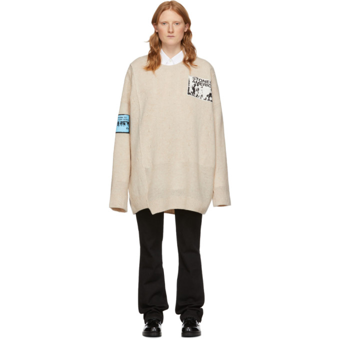 RAF SIMONS RAF SIMONS OFF-WHITE MERINO OVERSIZED PATCH SWEATER