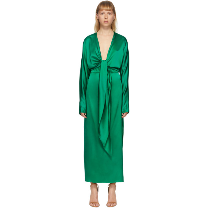 green wrap silk dress