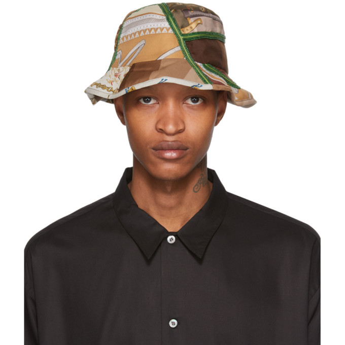 Ahluwalia Brown Silk Patchwork Bucket Hat Modesens