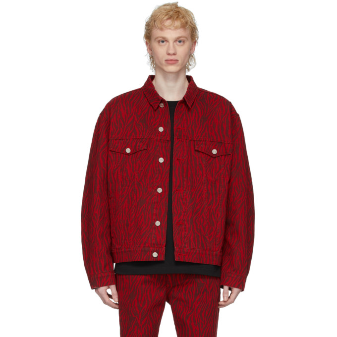 WE11 DONE WE11DONE RED OVERSIZED DENIM ZEBRA PRINT JACKET