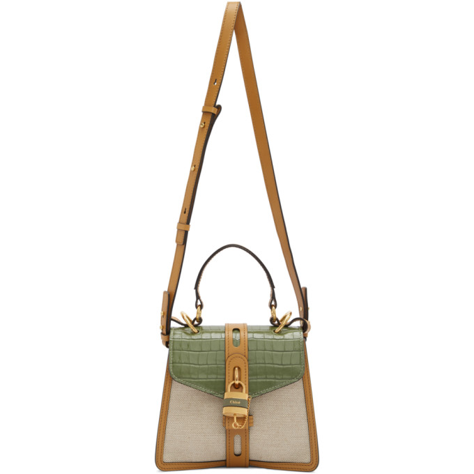 CHLOÉ CHLOE OFF-WHITE AND GREEN SMALL ABY DAY BAG