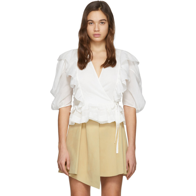 CHLOÉ CHLOE WHITE VOILE RUFFLE BLOUSE
