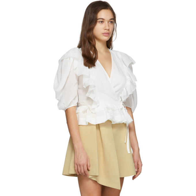 CHLOÉ CHLOE WHITE VOILE RUFFLE BLOUSE