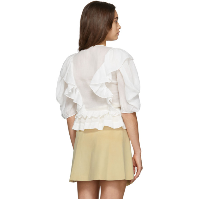 CHLOÉ CHLOE WHITE VOILE RUFFLE BLOUSE