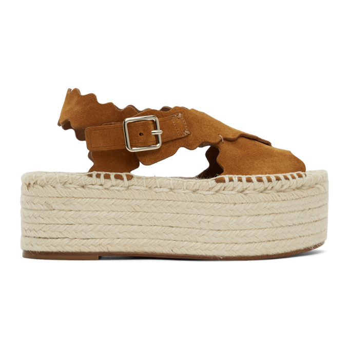 Chloe Tan Suede Espadrilles Platform Sandals