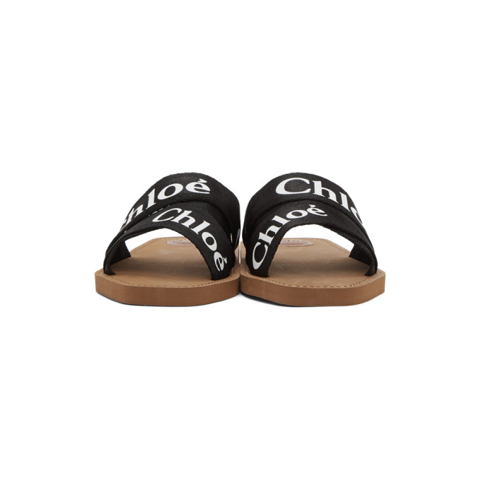 CHLOÉ CHLOE BLACK WOODY FLAT SANDALS