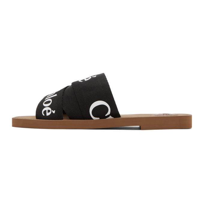 CHLOÉ CHLOE BLACK WOODY FLAT SANDALS