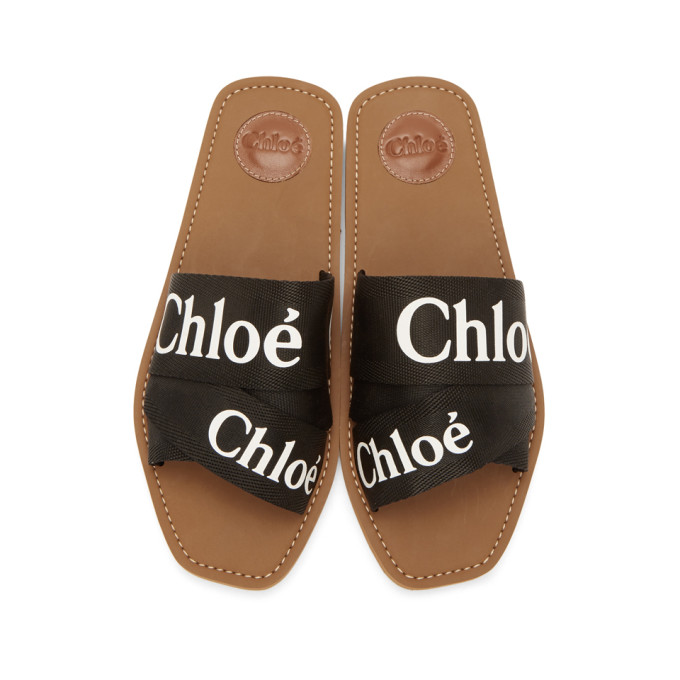 CHLOÉ CHLOE BLACK WOODY FLAT SANDALS