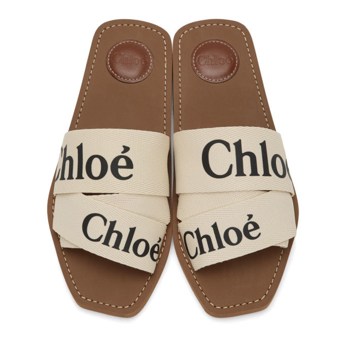 ChloÉ Woody Flat Logo Ribbon Slide Sandals In 101 White | ModeSens