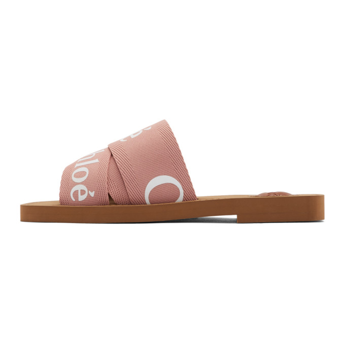 CHLOÉ CHLOE PINK WOODY LOGO SLIDES