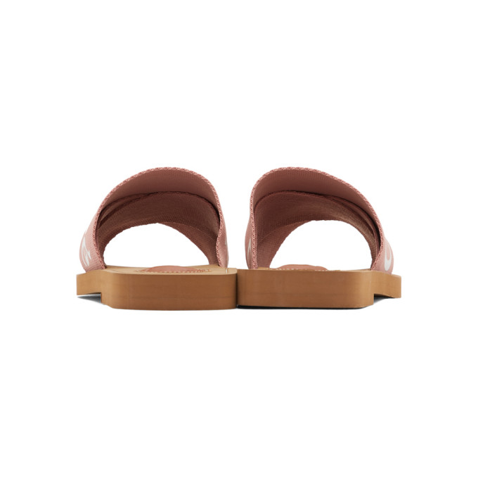 CHLOÉ CHLOE PINK WOODY LOGO SLIDES