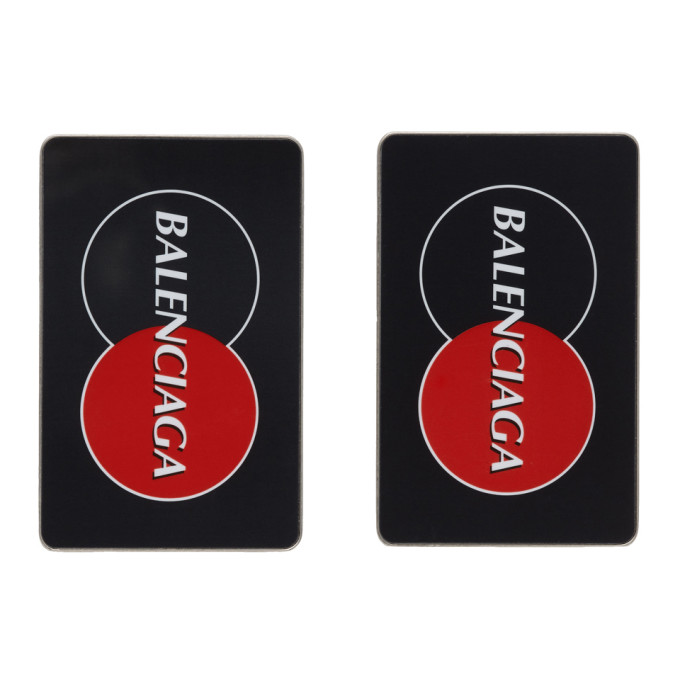 Balenciaga Black And Red Visitor Plate Earrings In 1227 Sil/bk