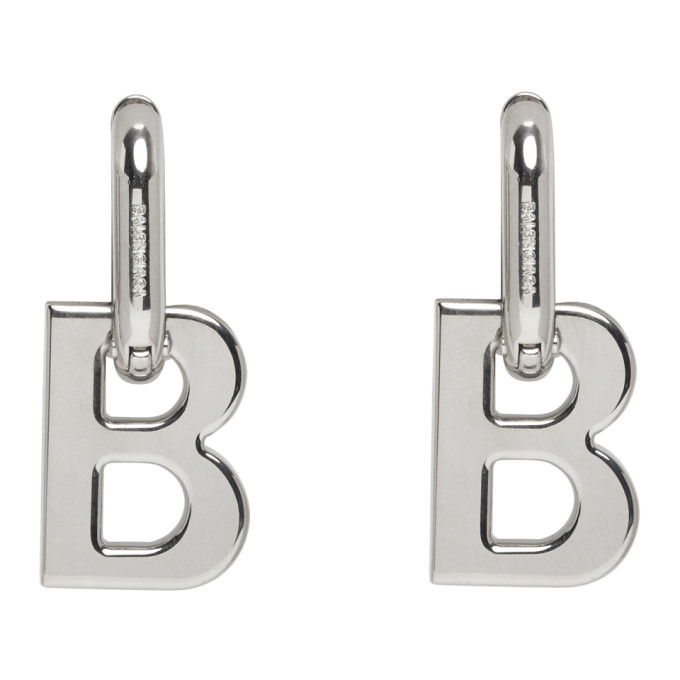 Balenciaga Xs B Chain Earrings In Metallic Silver  Shiny Silver   Editorialist