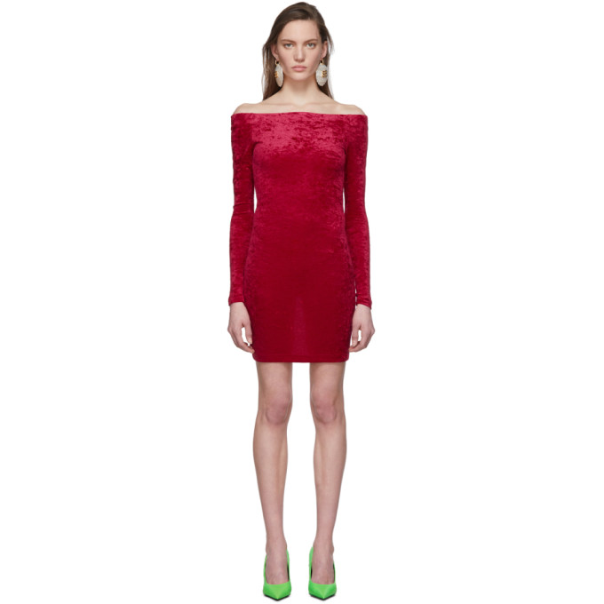 BALENCIAGA BALENCIAGA RED CRUSHED VELVET SHORTS DRESS