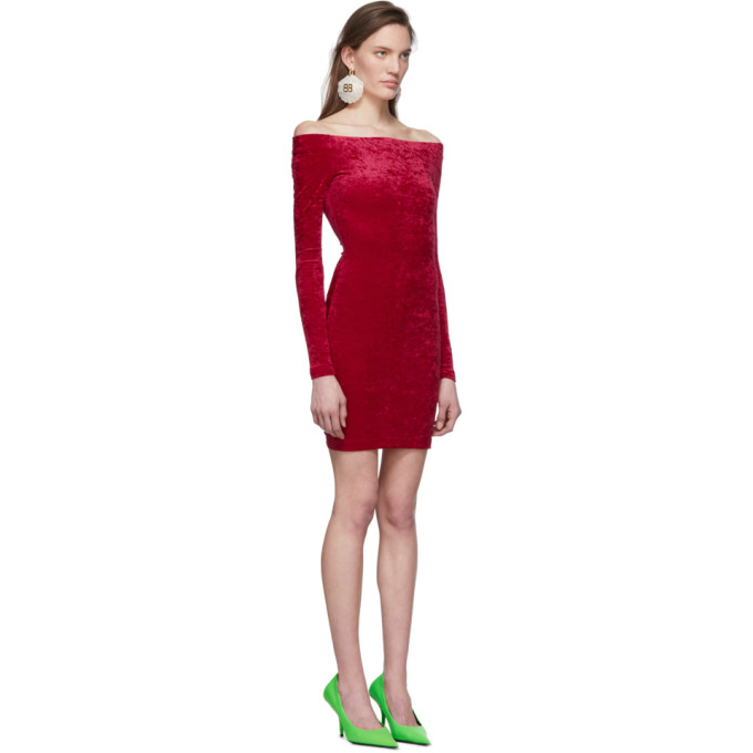 BALENCIAGA BALENCIAGA RED CRUSHED VELVET SHORTS DRESS