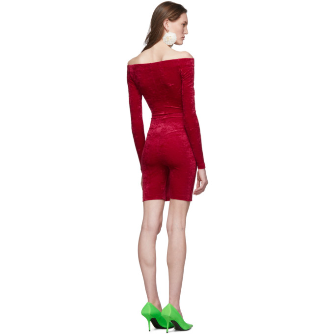 BALENCIAGA BALENCIAGA RED CRUSHED VELVET SHORTS DRESS