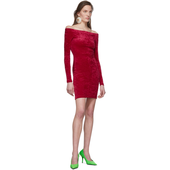 BALENCIAGA BALENCIAGA RED CRUSHED VELVET SHORTS DRESS