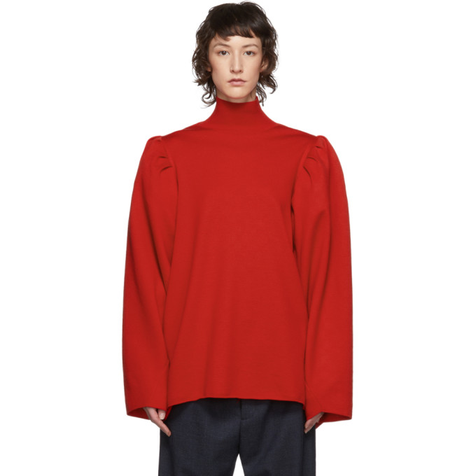 BALENCIAGA BALENCIAGA RED WOOL PUFFED SLEEVES TURTLENECK