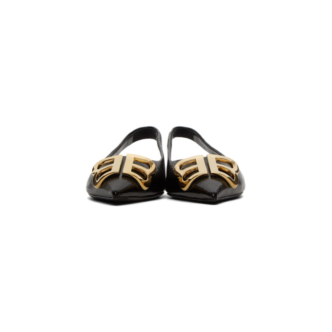 BALENCIAGA Black Coated BB Slingback Ballerina Flats
