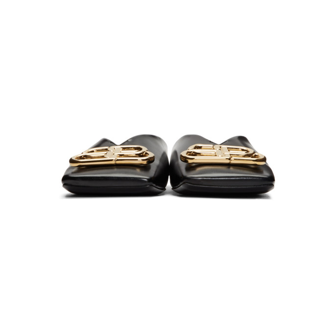 BALENCIAGA BLACK DOUBLE SQUARE BB FLAT MULES