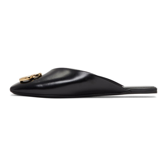 BALENCIAGA BLACK DOUBLE SQUARE BB FLAT MULES