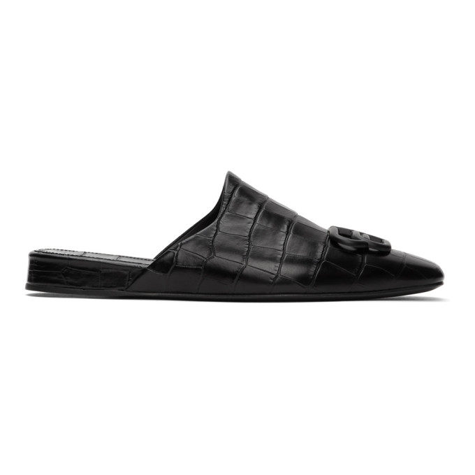 BALENCIAGA BALENCIAGA BLACK CROC BB MULES