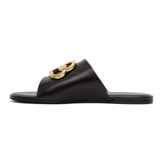 BALENCIAGA BALENCIAGA BLACK OVAL BB FLAT SANDALS