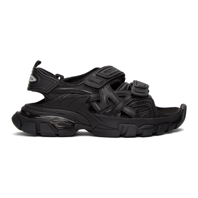 Click to view more detailed imagery on our partner's website Balenciaga Track Logo-detailed Leather And Rubber Sandals In 1000 Black