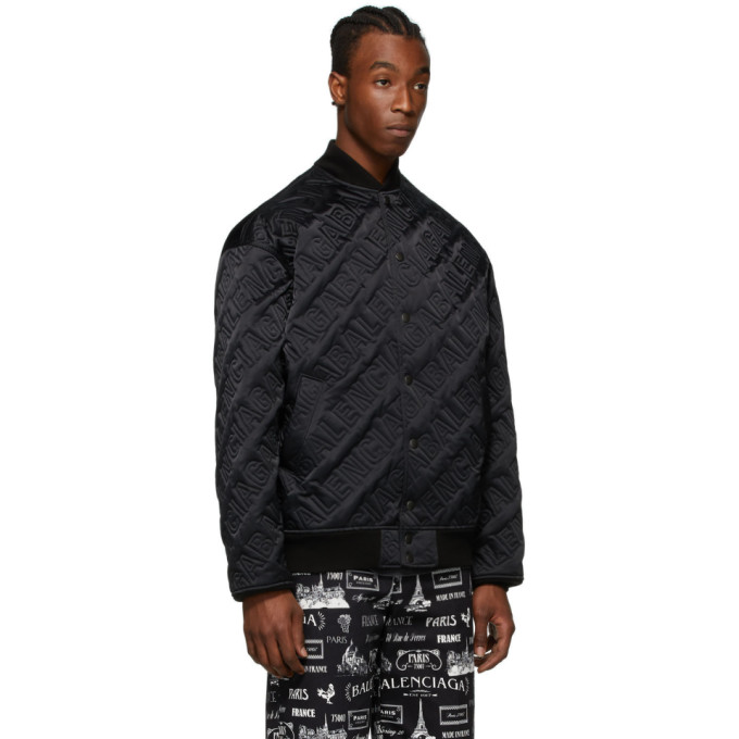 BALENCIAGA BALENCIAGA BLACK EMBROIDERED LOGO BOMBER JACKET