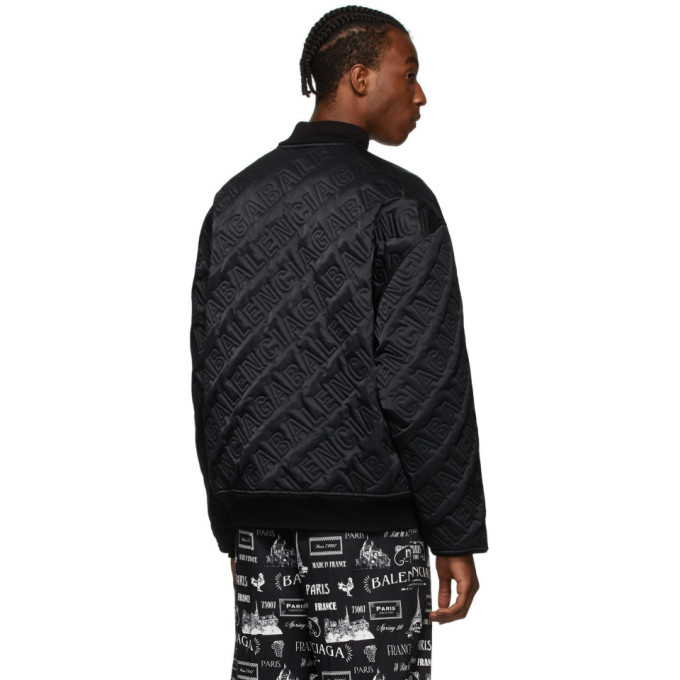 BALENCIAGA BALENCIAGA BLACK EMBROIDERED LOGO BOMBER JACKET