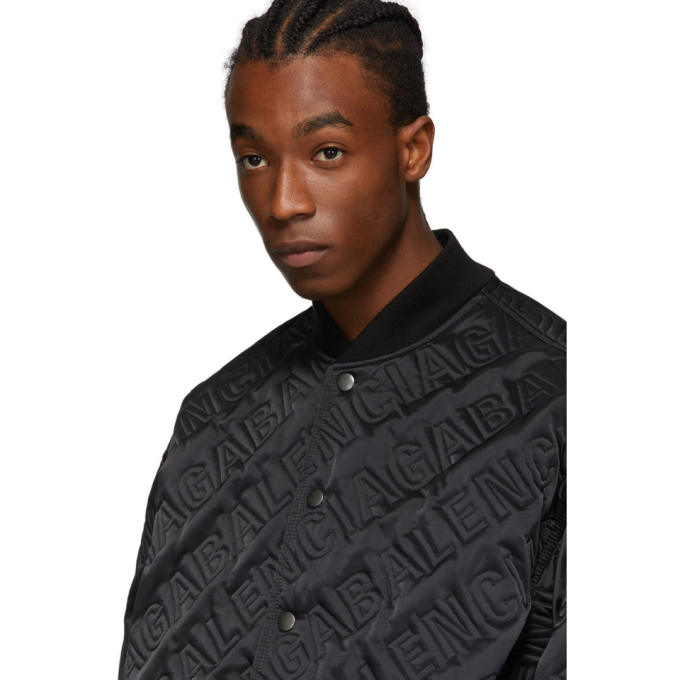 BALENCIAGA BALENCIAGA BLACK EMBROIDERED LOGO BOMBER JACKET