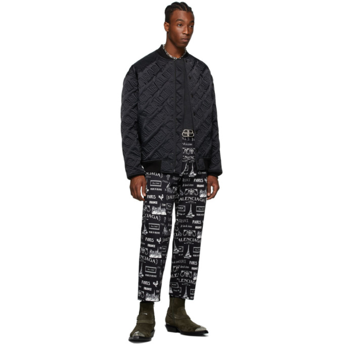 BALENCIAGA BALENCIAGA BLACK EMBROIDERED LOGO BOMBER JACKET